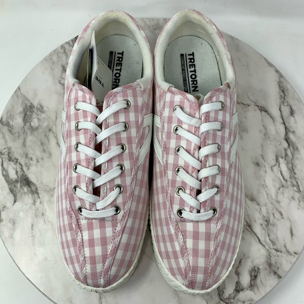 Tretorn Nylite Plus Lace Up Pink Gingham Sneakers 11 Retro Classic Preppy Casual - Picture 6 of 15